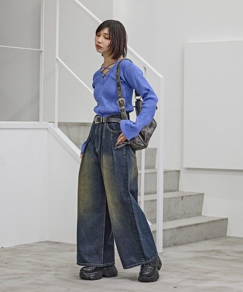 PAGEBOY(ページボーイ)の「【前後着用可能】2WAYレースアップニットプルオーバー(ニット/セーター・レディース・グレー/オフホワイト/ブラック/ブルー・FREE)」の20枚目の写真