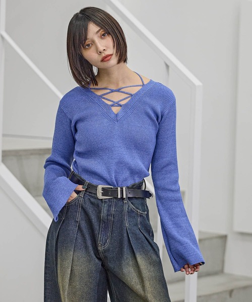 PAGEBOY(ページボーイ)の「【前後着用可能】2WAYレースアップニットプルオーバー(ニット/セーター・レディース・グレー/オフホワイト/ブラック/ブルー・FREE)」の21枚目の写真