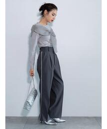 【Atelier Soirée】パールサイドラインワイドパンツ