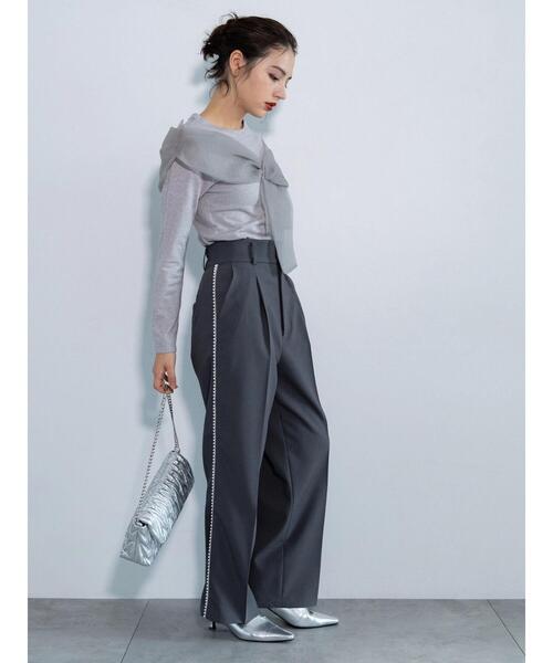 Te chichi（テチチ）の「【Atelier Soirée】パールサイドラインワイドパンツ（その他パンツ・レディース・グレー・F）」の2枚目の写真