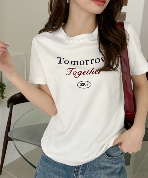 Eclat one(エクラワン)の「【Eclat one】フレンチロゴ 半袖 Tシャツ(Tシャツ/カットソー・レディース・レッド/ホワイト/ネイビー/グレー・FREE)」の3枚目の写真