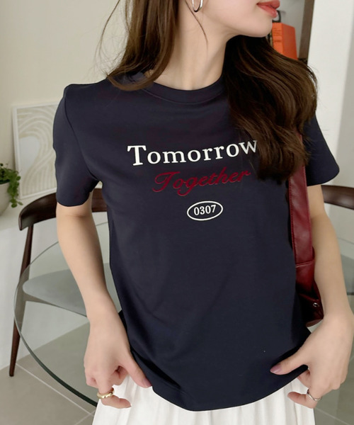 Eclat one(エクラワン)の「【Eclat one】フレンチロゴ 半袖 Tシャツ(Tシャツ/カットソー・レディース・レッド/ホワイト/ネイビー/グレー・FREE)」の6枚目の写真
