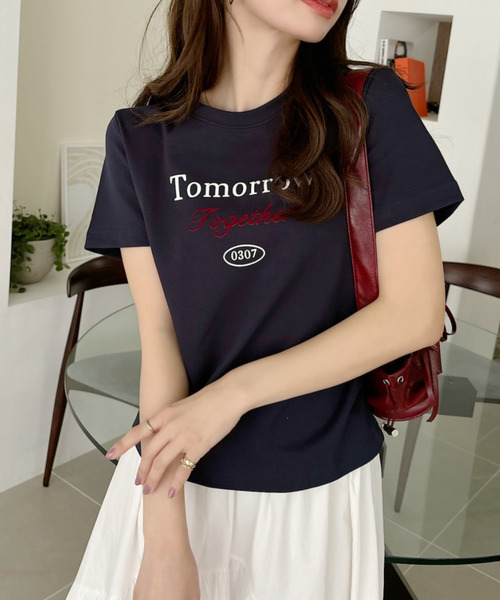 Eclat one(エクラワン)の「【Eclat one】フレンチロゴ 半袖 Tシャツ(Tシャツ/カットソー・レディース・レッド/ホワイト/ネイビー/グレー・FREE)」の20枚目の写真