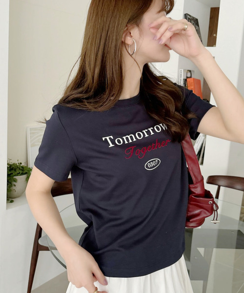 Eclat one(エクラワン)の「【Eclat one】フレンチロゴ 半袖 Tシャツ(Tシャツ/カットソー・レディース・レッド/ホワイト/ネイビー/グレー・FREE)」の7枚目の写真