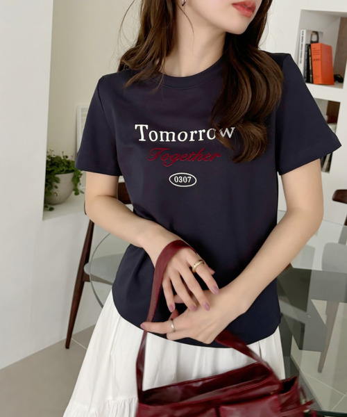 Eclat one(エクラワン)の「【Eclat one】フレンチロゴ 半袖 Tシャツ(Tシャツ/カットソー・レディース・レッド/ホワイト/ネイビー/グレー・FREE)」の22枚目の写真