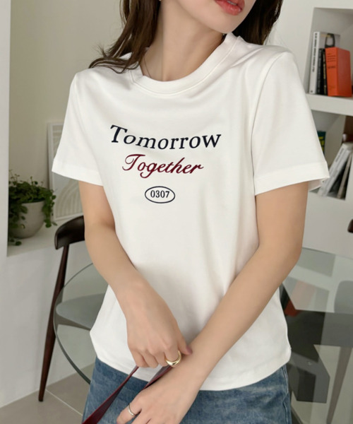 Eclat one(エクラワン)の「【Eclat one】フレンチロゴ 半袖 Tシャツ(Tシャツ/カットソー・レディース・レッド/ホワイト/ネイビー/グレー・FREE)」の9枚目の写真