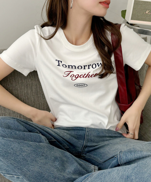 Eclat one(エクラワン)の「【Eclat one】フレンチロゴ 半袖 Tシャツ(Tシャツ/カットソー・レディース・レッド/ホワイト/ネイビー/グレー・FREE)」の8枚目の写真