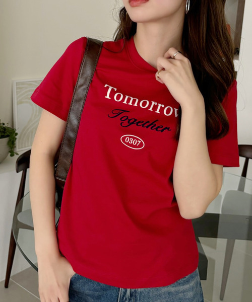 Eclat one(エクラワン)の「【Eclat one】フレンチロゴ 半袖 Tシャツ(Tシャツ/カットソー・レディース・レッド/ホワイト/ネイビー/グレー・FREE)」の11枚目の写真