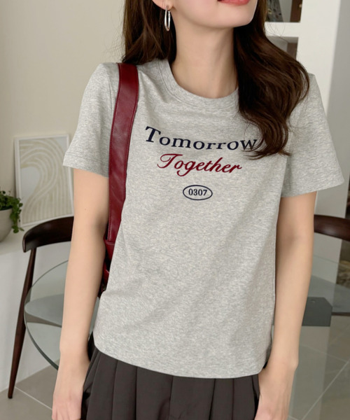 Eclat one(エクラワン)の「【Eclat one】フレンチロゴ 半袖 Tシャツ(Tシャツ/カットソー・レディース・レッド/ホワイト/ネイビー/グレー・FREE)」の15枚目の写真