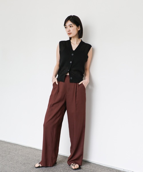 select MOCA Et(セレクトモカエト)の「【Et】Linen Mix Tuck Wide Pants【セットアップ可】(スラックス・レディース・ブラウン/ベージュ/チャコール・LARGE/MEDIUM)」の8枚目の写真