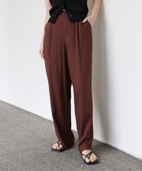 select MOCA Et(セレクトモカエト)の「【Et】Linen Mix Tuck Wide Pants【セットアップ可】(スラックス・レディース・ブラウン/ベージュ/チャコール・LARGE/MEDIUM)」の6枚目の写真