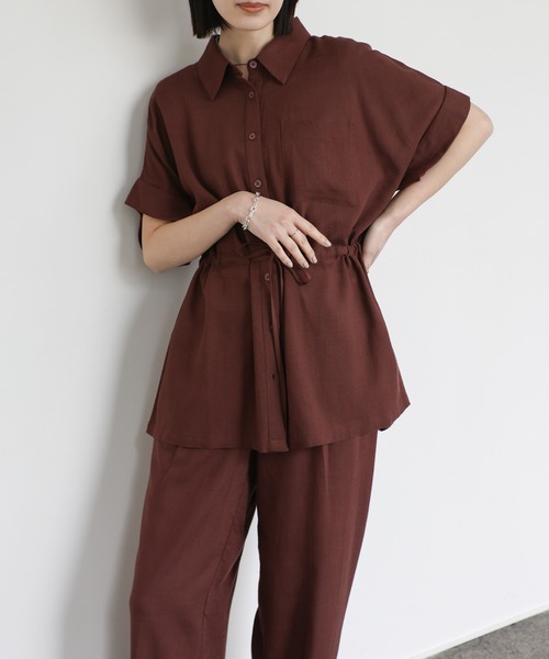 select MOCA Et(セレクトモカエト)の「【Et】Linen Mix Tuck Wide Pants【セットアップ可】(スラックス・レディース・ブラウン/ベージュ/チャコール・LARGE/MEDIUM)」の14枚目の写真