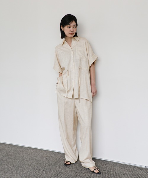 select MOCA Et(セレクトモカエト)の「【Et】Linen Mix Tuck Wide Pants【セットアップ可】(スラックス・レディース・ブラウン/ベージュ/チャコール・LARGE/MEDIUM)」の5枚目の写真