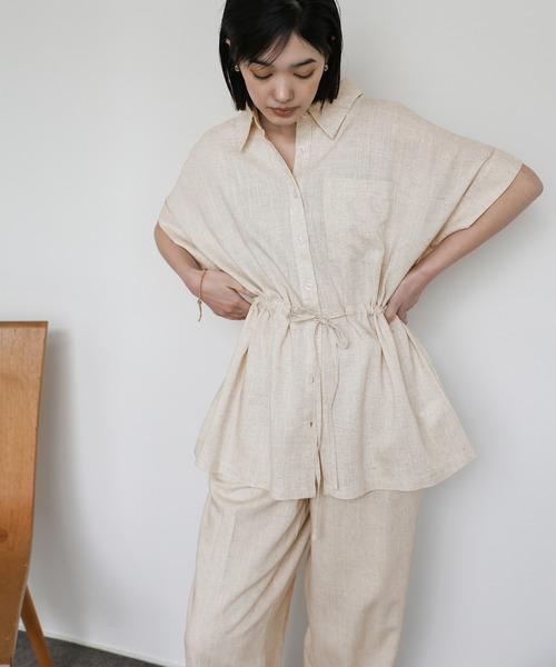 select MOCA Et(セレクトモカエト)の「【Et】Linen Mix Tuck Wide Pants【セットアップ可】(スラックス・レディース・ブラウン/ベージュ/チャコール・LARGE/MEDIUM)」の21枚目の写真