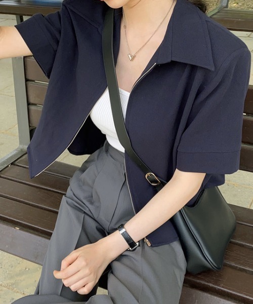 襟付きジップアップ半袖シャツ（シャツ/ブラウス）｜Gs（ジーエス）