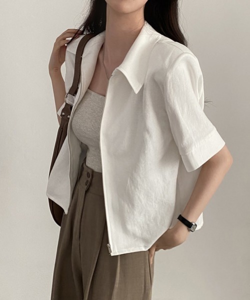 襟付きジップアップ半袖シャツ（シャツ/ブラウス）｜Gs（ジーエス）