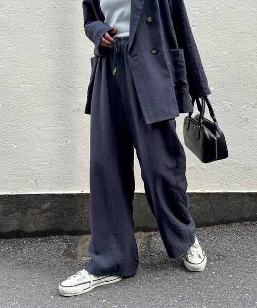 《セットアップ対応》リネン混スラブツイルイージーパンツ