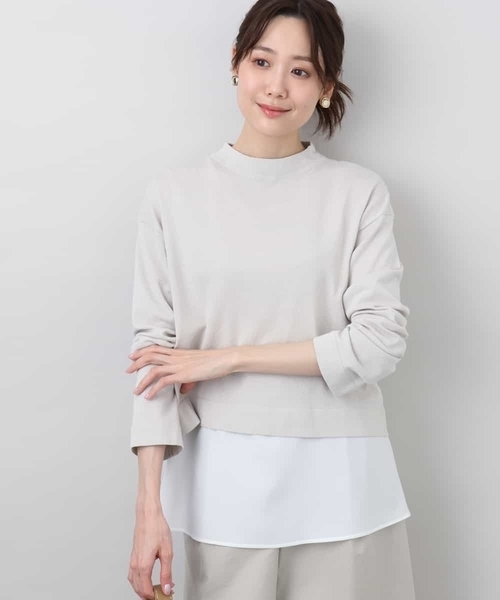 MK MICHEL KLEIN(エムケーミッシェルクラン)の「クロップド丈ラメニット×フレアーデシンタンクトップ アンサンブル/洗える(ニット/セーター・レディース・ライトグレー/アイボリー・38)」の2枚目の写真