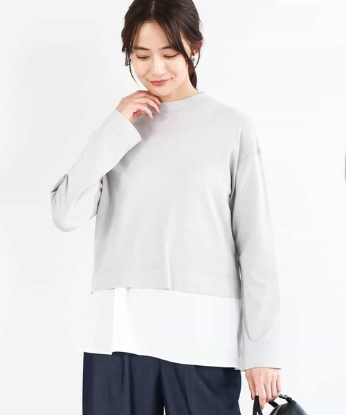MK MICHEL KLEIN(エムケーミッシェルクラン)の「クロップド丈ラメニット×フレアーデシンタンクトップ アンサンブル/洗える(ニット/セーター・レディース・ライトグレー/アイボリー・38)」の3枚目の写真