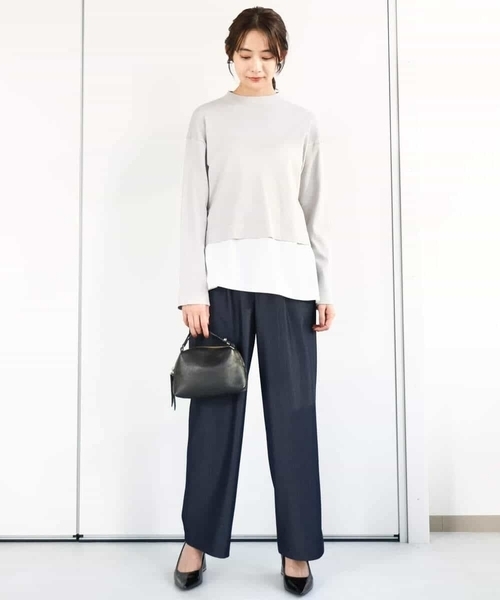 MK MICHEL KLEIN(エムケーミッシェルクラン)の「クロップド丈ラメニット×フレアーデシンタンクトップ アンサンブル/洗える(ニット/セーター・レディース・ライトグレー/アイボリー・38)」の4枚目の写真