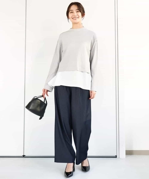 MK MICHEL KLEIN(エムケーミッシェルクラン)の「クロップド丈ラメニット×フレアーデシンタンクトップ アンサンブル/洗える(ニット/セーター・レディース・ライトグレー/アイボリー・38)」の5枚目の写真