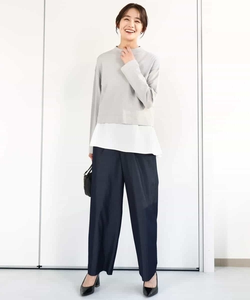 MK MICHEL KLEIN(エムケーミッシェルクラン)の「クロップド丈ラメニット×フレアーデシンタンクトップ アンサンブル/洗える(ニット/セーター・レディース・ライトグレー/アイボリー・38)」の6枚目の写真
