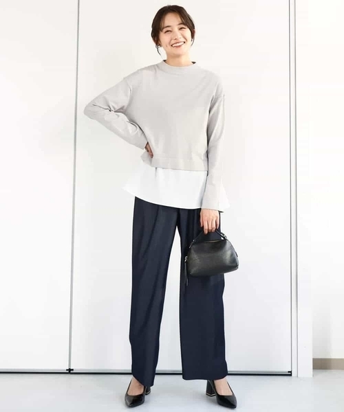 MK MICHEL KLEIN(エムケーミッシェルクラン)の「クロップド丈ラメニット×フレアーデシンタンクトップ アンサンブル/洗える(ニット/セーター・レディース・ライトグレー/アイボリー・38)」の8枚目の写真