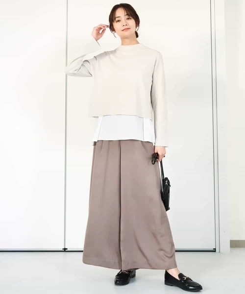 MK MICHEL KLEIN(エムケーミッシェルクラン)の「クロップド丈ラメニット×フレアーデシンタンクトップ アンサンブル/洗える(ニット/セーター・レディース・ライトグレー/アイボリー・38)」の12枚目の写真