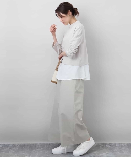 MK MICHEL KLEIN(エムケーミッシェルクラン)の「クロップド丈ラメニット×フレアーデシンタンクトップ アンサンブル/洗える(ニット/セーター・レディース・ライトグレー/アイボリー・38)」の14枚目の写真