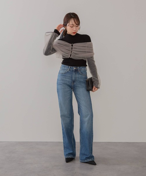 LEJA】チュールオフショルダー花柄Iラインドレスワンピース 2点セット