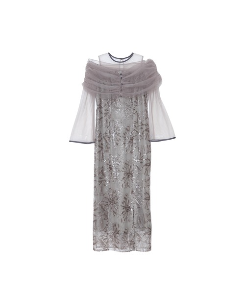 セール】【LEJA】チュールオフショルダー花柄Iラインドレスワンピース