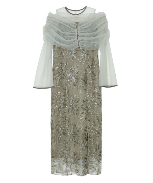 セール】【LEJA】チュールオフショルダー花柄Iラインドレスワンピース