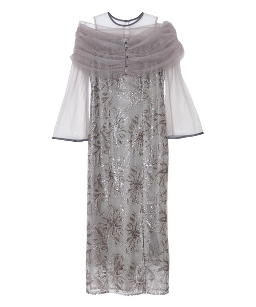 セール】【LEJA】チュールオフショルダー花柄Iラインドレスワンピース