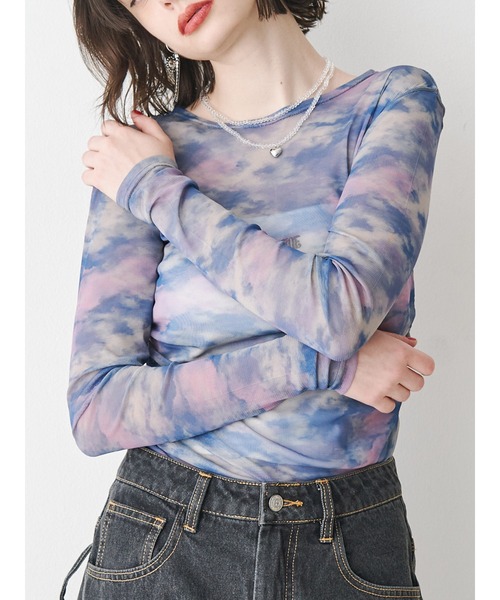 jouetie（ジュエティ）の「ニュアンスパターンシアートップス（Tシャツ/カットソー・レディース・ブルー/ベージュ・MEDIUM）」の2枚目の写真