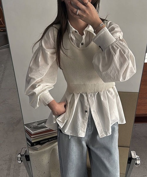 WILLFULLY（ウィルフリー）の「collar & cuffs triple layered over SH（シャツ/ブラウス・レディース・ピンク/ホワイト/イエロー系/サックスブルー・FREE）」の9枚目の写真