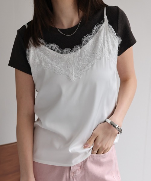 レース切り替え サテンキャミソール（キャミソール）｜sakishimatokyo