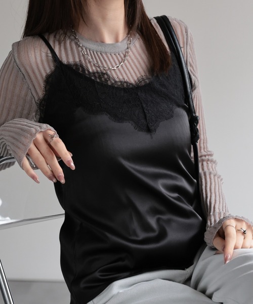HIROSAI サテン レース キャミソール ブラック/cityshop HIROSAI サテン レース キャミソール ブラック/cityshop - メルカリ