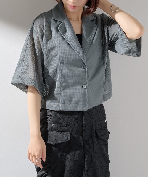 メゾンブリーズレヴール MAISON BREEZE reveur メッシュシャツジャケット trc （ブラック） セール】【MAISON BREEZE reveur】メッシュシャツジャケット trc