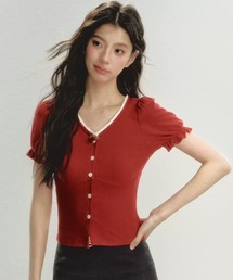 tシャツ レトロレース Vネックニットトップス SP25s012「SunsetPark」「2025SS」 レディース メンズ SunsetPark｜サンセットパークのTシャツ/カットソー（Vネック