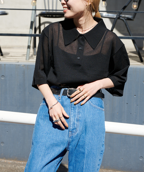 ◇シアーポロシャツニットプルオーバー◇