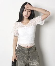 FOLLOWIN | [FLW MADE]リボンショルダーパフレースブラウス(Tシャツ/カットソー)