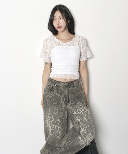 FOLLOWIN（フォロウィン）の「[2025SS][FLW MADE]リボンショルダーパフレースブラウス（Tシャツ/カットソー・レディース・ホワイト/ブラック・FREE）」の3枚目の写真