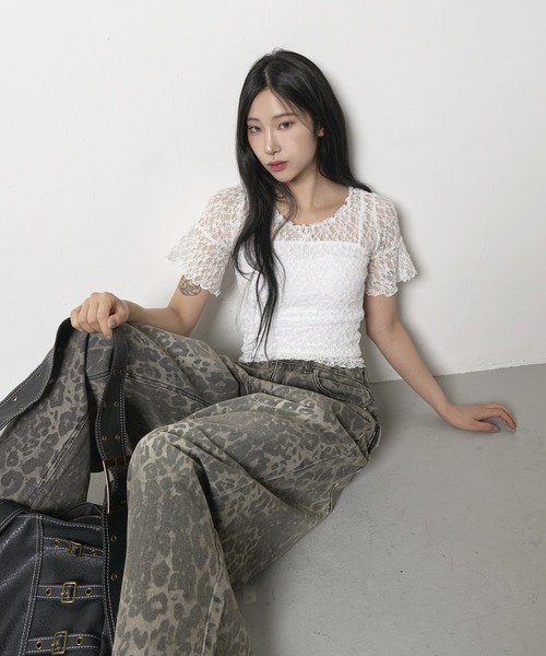 FOLLOWIN（フォロウィン）の「[2025SS][FLW MADE]リボンショルダーパフレースブラウス（Tシャツ/カットソー・レディース・ホワイト/ブラック・FREE）」の21枚目の写真