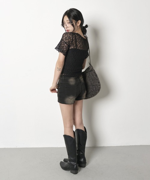 FOLLOWIN（フォロウィン）の「[2025SS][FLW MADE]リボンショルダーパフレースブラウス（Tシャツ/カットソー・レディース・ホワイト/ブラック・FREE）」の19枚目の写真