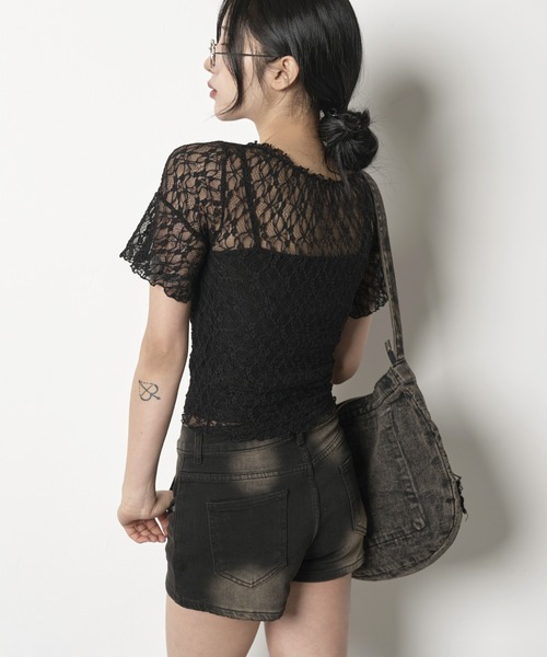FOLLOWIN（フォロウィン）の「[2025SS][FLW MADE]リボンショルダーパフレースブラウス（Tシャツ/カットソー・レディース・ホワイト/ブラック・FREE）」の18枚目の写真