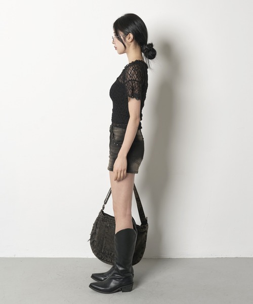 FOLLOWIN（フォロウィン）の「[2025SS][FLW MADE]リボンショルダーパフレースブラウス（Tシャツ/カットソー・レディース・ホワイト/ブラック・FREE）」の11枚目の写真