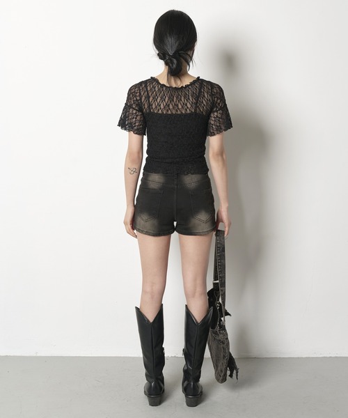 FOLLOWIN（フォロウィン）の「[2025SS][FLW MADE]リボンショルダーパフレースブラウス（Tシャツ/カットソー・レディース・ホワイト/ブラック・FREE）」の10枚目の写真