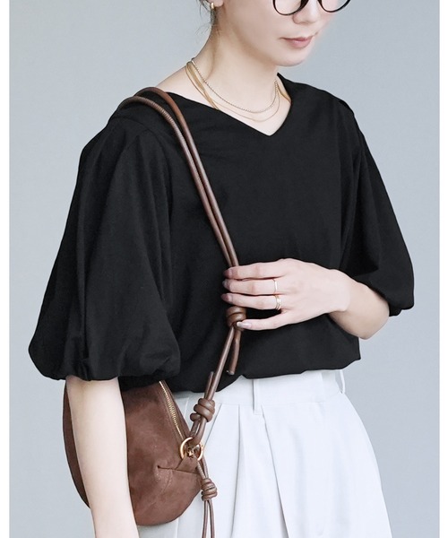 reca(レカ)の「コットンパフスリーブTシャツ(Tシャツ/カットソー・レディース・ミント/オフホワイト/ブラック・M-L)」の2枚目の写真