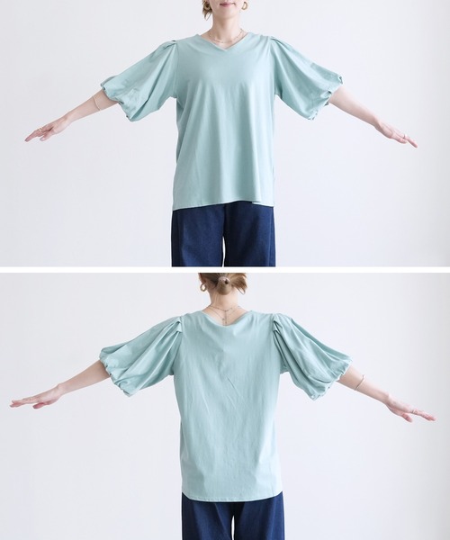 reca(レカ)の「コットンパフスリーブTシャツ(Tシャツ/カットソー・レディース・ミント/オフホワイト/ブラック・M-L)」の8枚目の写真