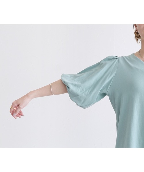 reca(レカ)の「コットンパフスリーブTシャツ(Tシャツ/カットソー・レディース・ミント/オフホワイト/ブラック・M-L)」の14枚目の写真